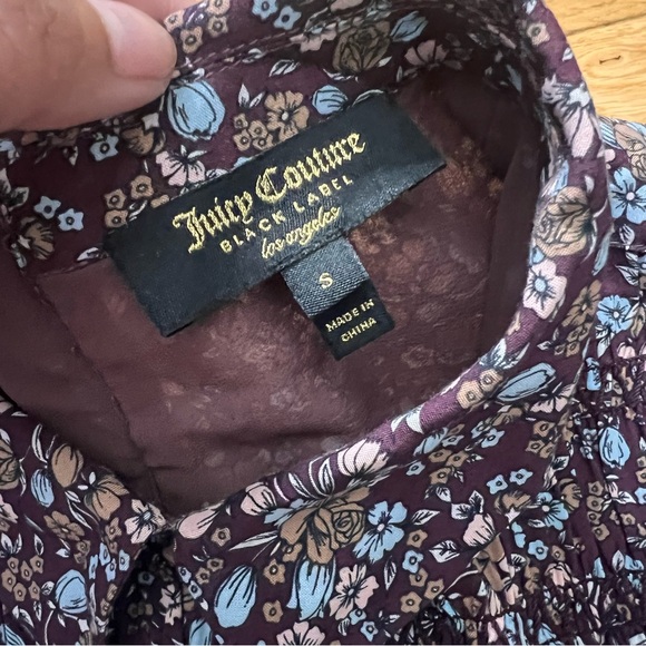 Juicy Couture Black Label Dark Purple Floral 100% Silk Pleated Dress Size Small - Picture 5 of 7